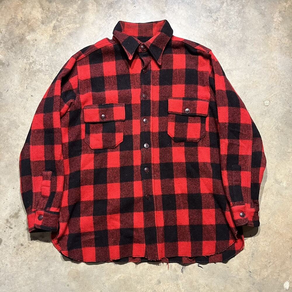 Vintage 50s 60s Buffalo Check Red/Black Wool Flannel Shirt
